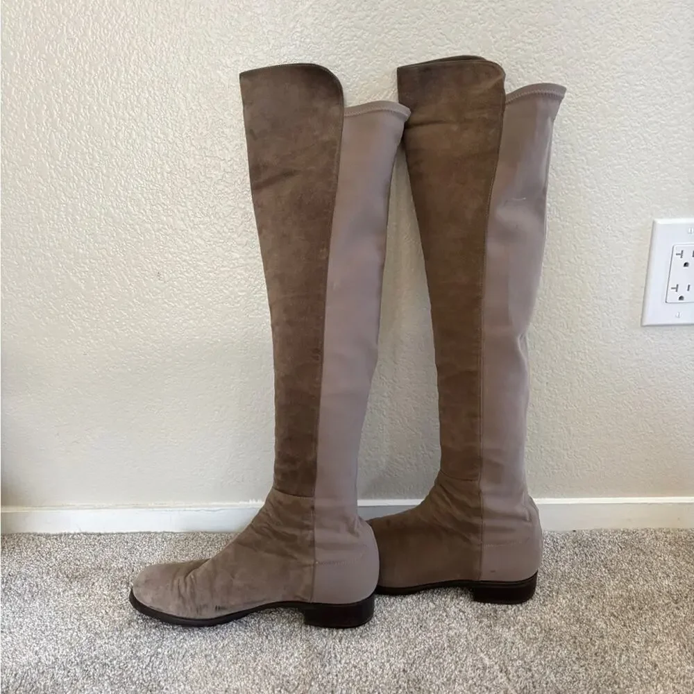 Stuart Weitzman Suede Over-The-Knee Flat Boots - 8.5 - Slate Grey